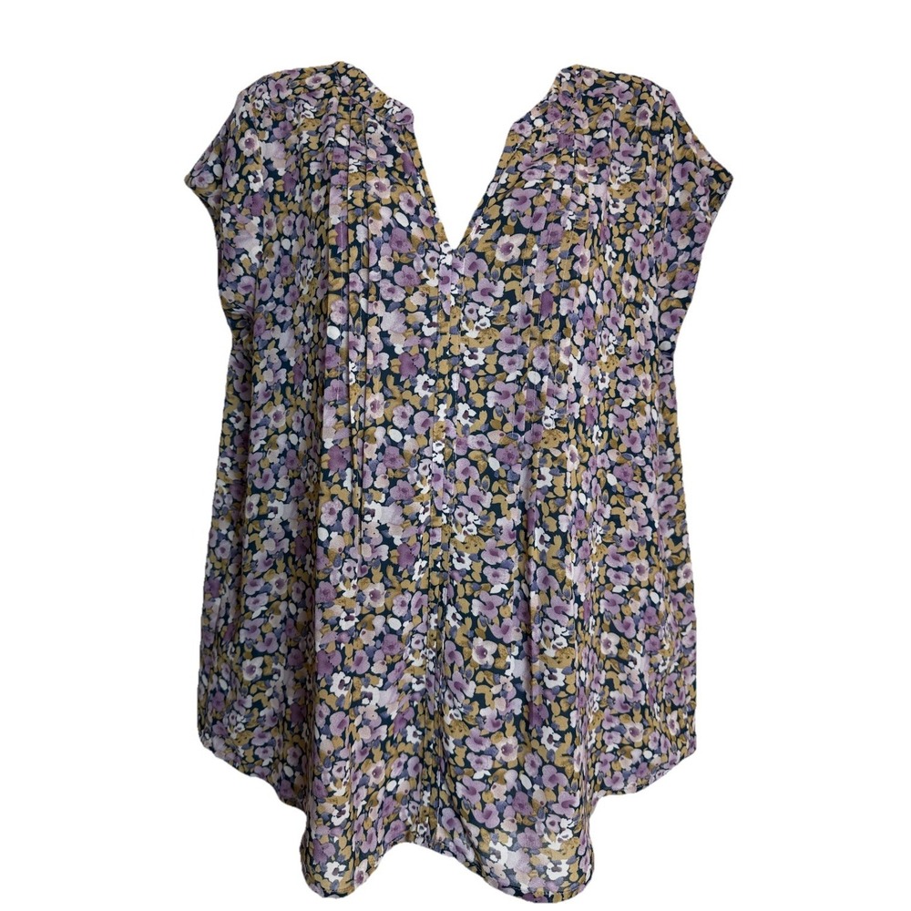 Monday Fun Floral Peasant Blouse XL Womens Purple Pink Lightweight Boho Top Y2K
